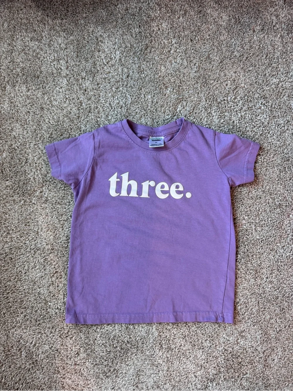 Girls 3rd Birthday Shirt Purple “Three” Graphic Tee Toddler Size 4T